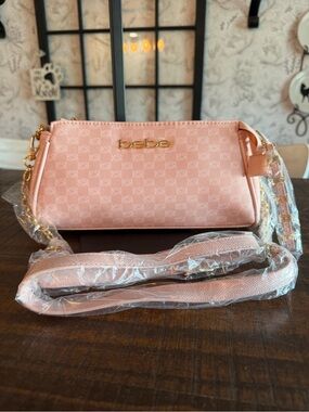 bebe Blush Pink Crossbody Bag with Gold Logo